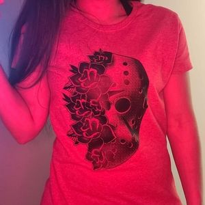 Red Jason Voorhees T shirt. Size Large, Gildan Brand.